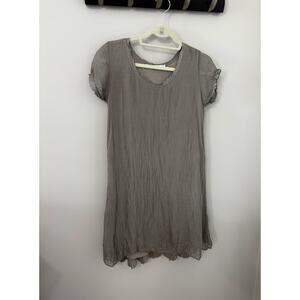 Nicole Italy taupe gray crinkled silk with scalloped lace hem in back size small